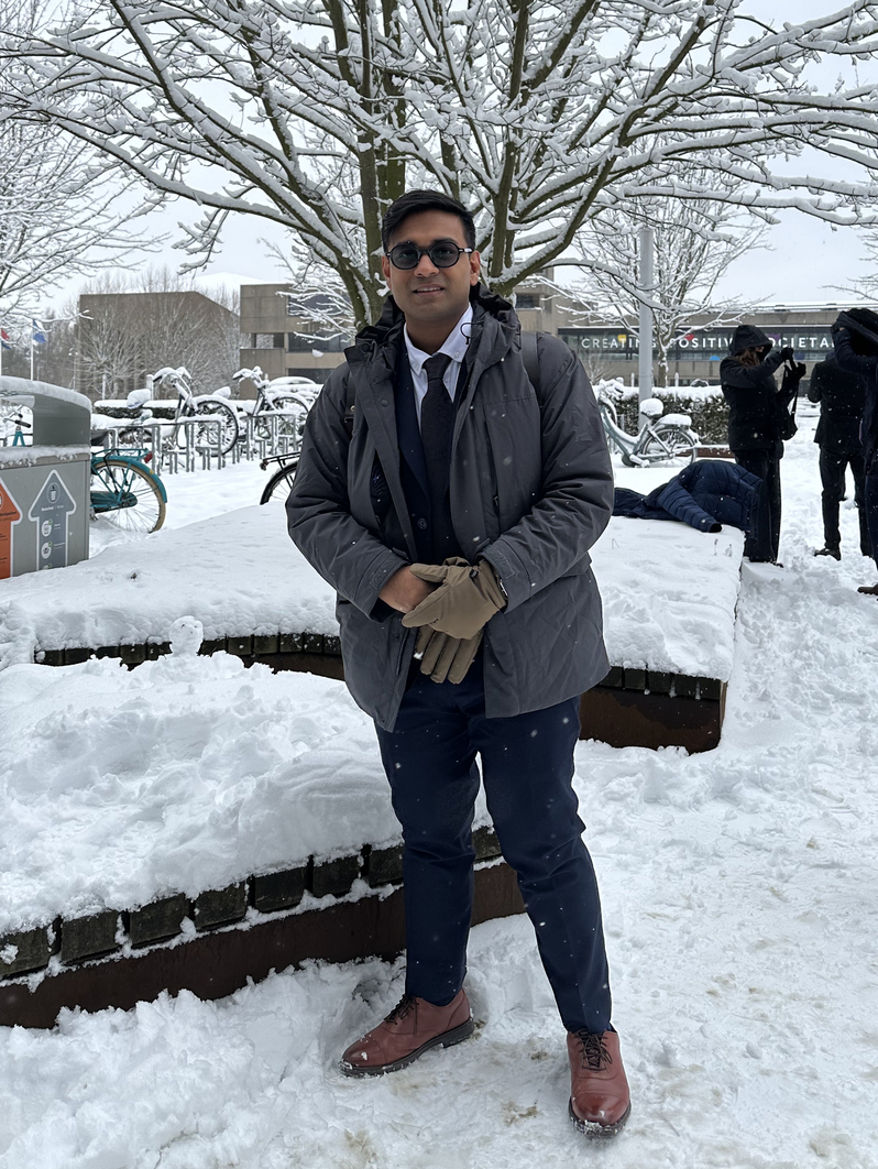 Ahmed Alvee in Rotterdam, on the first snow day of his MBA